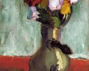 褐色花瓶中的花 - 亨利·马蒂斯